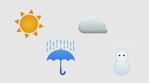 Loop Icon Set for Sunny, Cloudy, Rainy, and Snowy Weather Forecasts Stock Footage 343346918