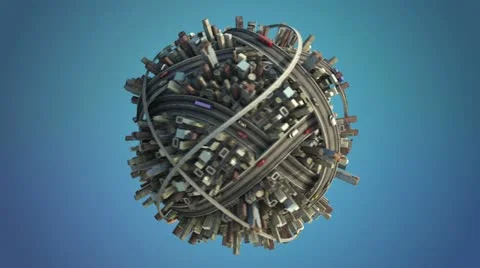 Loop of isolated city planet spinning with traffic Stock Footage 10876301