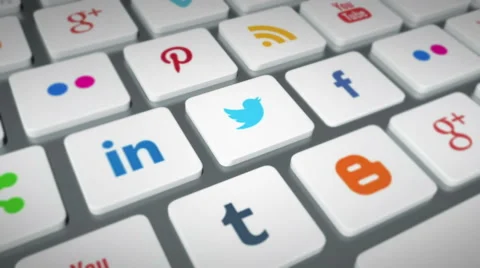 Loop of keyboard buttons being pressed with social networking icons on keys Stock Footage 50637918