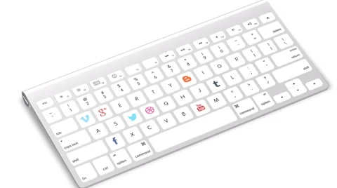 Loop of keyboard buttons being pressed with social media icons on keys Stock Footage 56966942