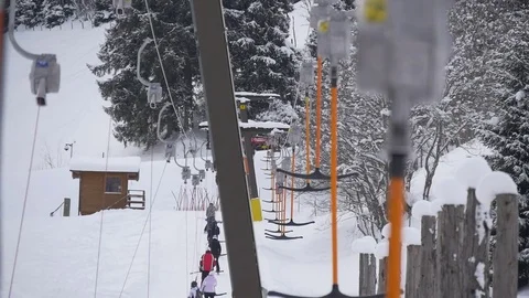Loop-line for skiers in ski resort Stock-Footage 71415690