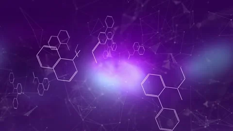 Loop magic bright color light with chemical hexagon bonds animation Video stock 341292943
