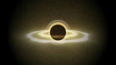 Loop Massive Black Hole with Glowing Golden Accretion Disk in Deep Space Stockbeeldmateriaal 345730227