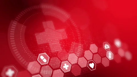 Loop medical red background and healthcare technology with flat hexagon symbols. Stock Footage 246532757
