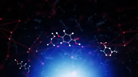 Loop motion of a chemical hexagon bonds on dark blue background Video stock 341432658