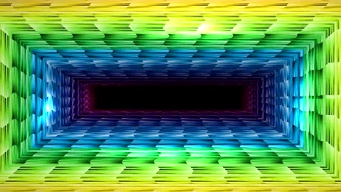 Loop motion colorful neon tunnel lights are moving and glowing 3 Stock Footage 163480943