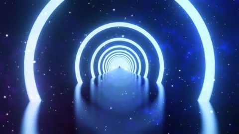 Loop motion of glowing neon ring and on dark galaxy star Stock Footage 138656431