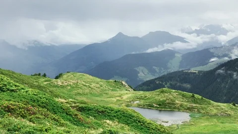 Loop of mountain panorama in the French Alps Stock Footage 97446844