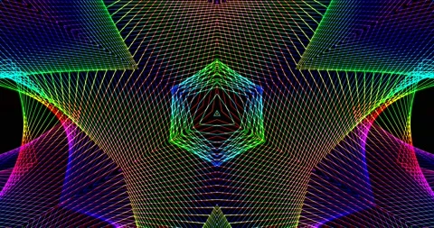 Loop of Multicolor Futuristic Techno Lines Symmetrical Tech Pattern Motion Stock Footage 165951201