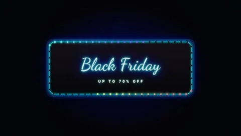 Loop Neon Black Friday sale sign with rainbow marquee lights and 70 percent Stock Footage 340322108