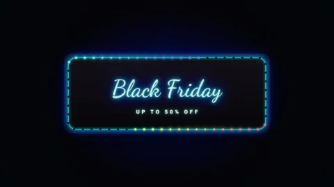 Loop Neon Black Friday sale sign with colorful marquee lights and 50 percent Stock Footage 340322119