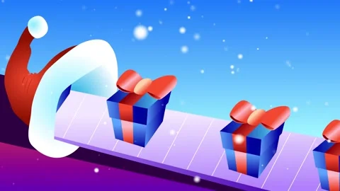 Loop New Year's conveyor of gifts Christmas animation with snow. Packed boxes Stock Footage 224604194