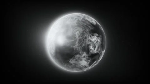 Loop Noir 3D Rendered Black and White Planet Rotating in Deep Space with Stars Stock-Footage 345809938