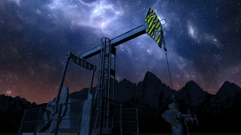 Loop oil pump jack under night sky Stock Footage 87741326