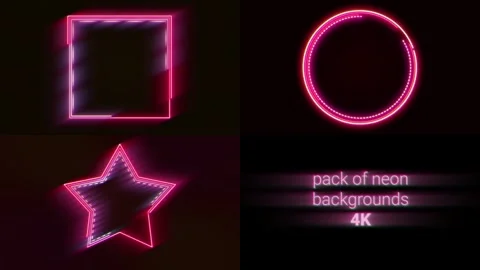 Loop pack of neon backgrounds. a set of glowing pink frames Stock Footage 313143139