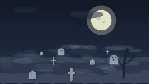 Loop Paper Cut Halloween Graveyard Background with Fog and Cute Ghosts Stock-Footage 347277485