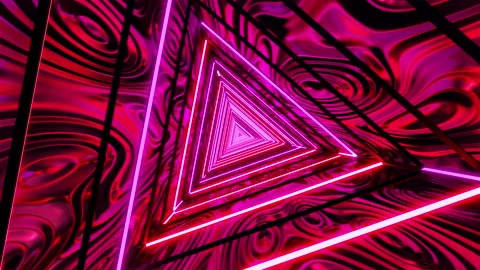 Loop Perspective Triangle Tunnel Pink Purple Neon Light Stock Footage 150110238