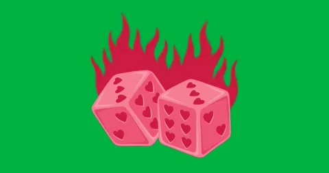 On loop pink heart dice over transparent field while bicolor flame flickering Stock Footage 317284713