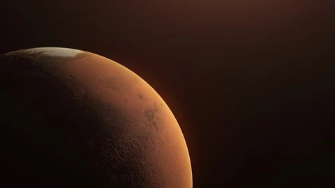 Loop of planet Mars rotating while changing from day to night. Video stock 113813163