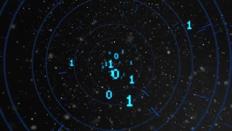 Loop playback initiating binary cluster pulsing and drifting, creating tech Stock Footage 332285063