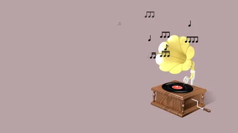 Loop-Ready File  Floating Musical Notes &amp; Gramophone Motion Background Stock Footage 305723629