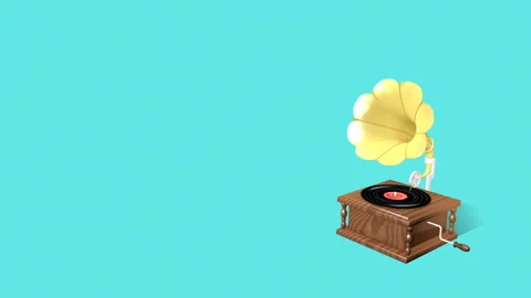 Loop-ready file - Gramophone motion background, animated swinging horn Stock Footage 298743439