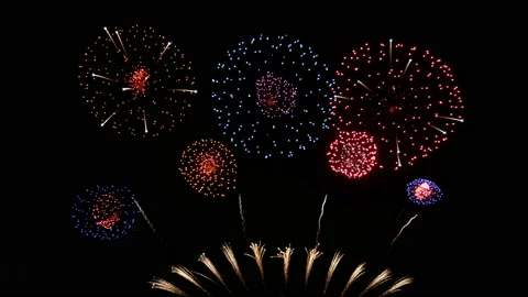 Loop real beautiful fireworks background on new year eve countdown celebration Stock Footage 144681470