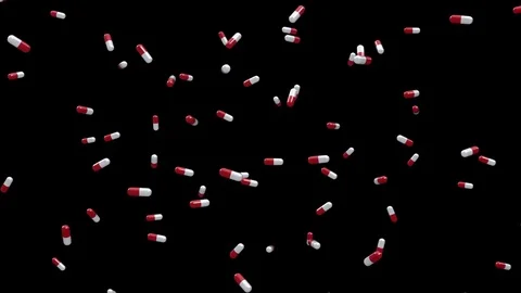 Loop of Red and White Pills Floating on a Black Background 库存影片 72420055
