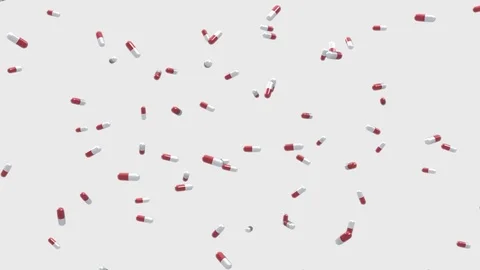 Loop of Red and White Pills Floating on a White Background 库存影片 72420061