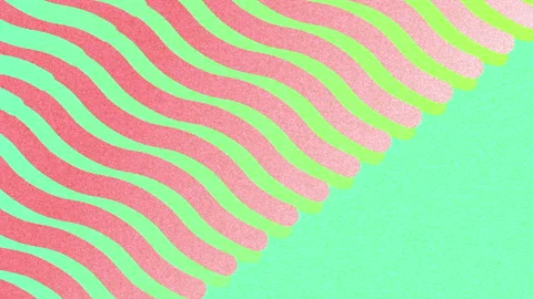 Loop resetting starting red and yellow bars undulating diagonally across mint Video stock 311471503