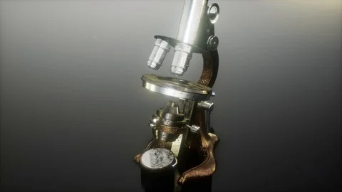 Loop Retro old scientific laboratory microscope Stock Footage 111626402