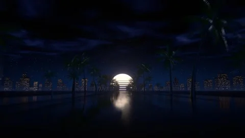 Loop Retrowave Night Road With Palm Trees Stock Footage 310115500