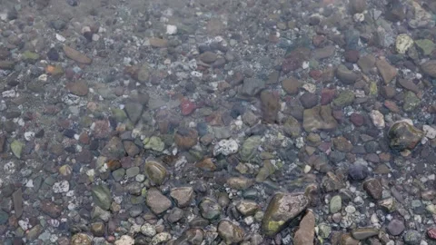 Loop of river water washing over a bed of colorful, smooth mountain pebbles Stock Footage 345623652