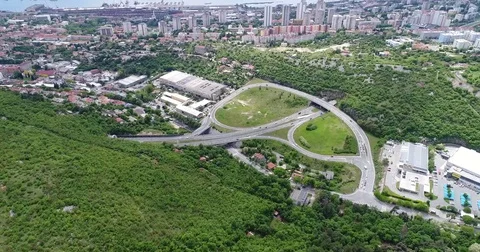 Loop road aerial small city Video stock 75820735