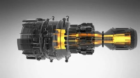 Loop Rotate Jet Engine Turbine loop rotate jet engine turbine of plane, ai... Foto stock