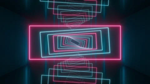 Loop rotation of glowing rectangle lines in the dark tunnel, 3d rendering. Stock Footage 134894086