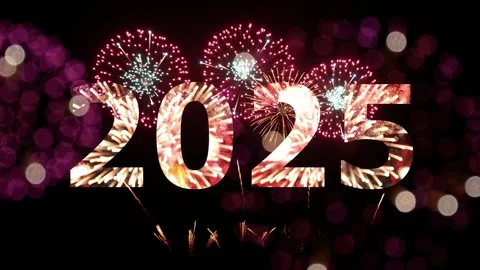 Loop seamless of firework of year 2025 greeting during new year eve celebration Stock Footage 293292893
