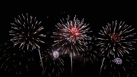 Loop seamless of large golden glowing firework during new year's eve countdown Stock Footage 144683190