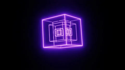 Loop seamless motion rotating cubic pulsing and reflecting frames with neon Stock Footage 165585785