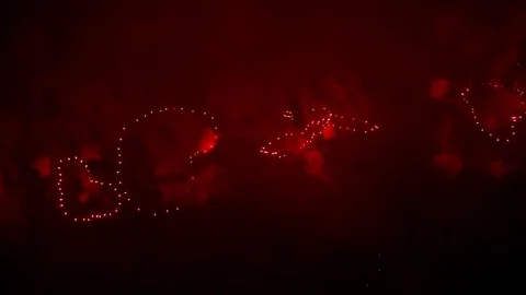 Loop seamless of real fireworks in the shape of red hearts. Valentine's Day 4K Stock Footage 115671058