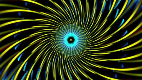 Loop seamless VJ motion background featuring spiraling neon kaleidoscope vortex Stock Footage 328717227