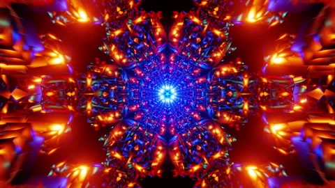 Loop seamless VJ motion background kaleidoscopic neon mandala pulsing visuals Stock Footage 328717699
