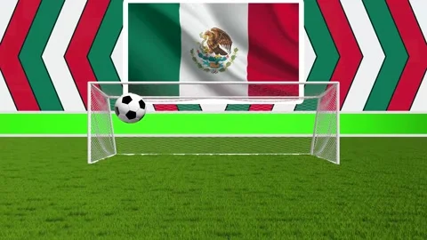 Loop Soccer Ball Flying into Goal Net with Waving Mexico Flag and Abstract .. Video stock 336096272