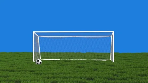 Loop Soccer Ball Rolling on Green Grass Field with Football Goal Net on Blu.. Stock-Footage 335872503