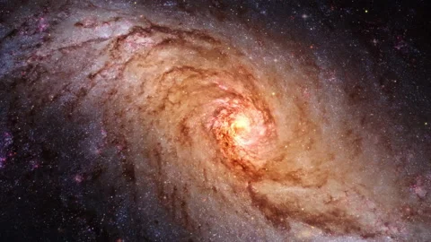 Loop space journey through star field and space storm into NGC 1672 galaxy Vidéo 140603073