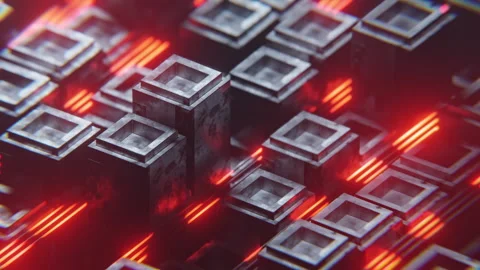 Loop Squares and lines in dark red and silver Stock Footage 253549354