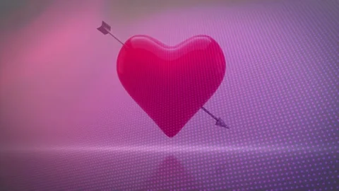 On loop start 3D red heart rotating, tilting above floor, arrow shifting, Video stock 328225192