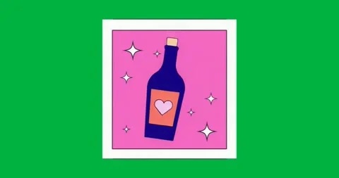 Loop start causing dark blue bottle tilting on pink panel over clear backdrop Video stock 317362287