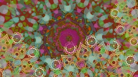 On loop start central mandala spinning and resizing, petals and lace drifting to Video stock 338356237
