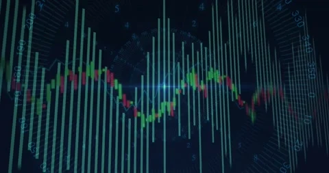 Loop start chart with bars and waveform oscillating, flare sweeping showing Stock Footage 328097499